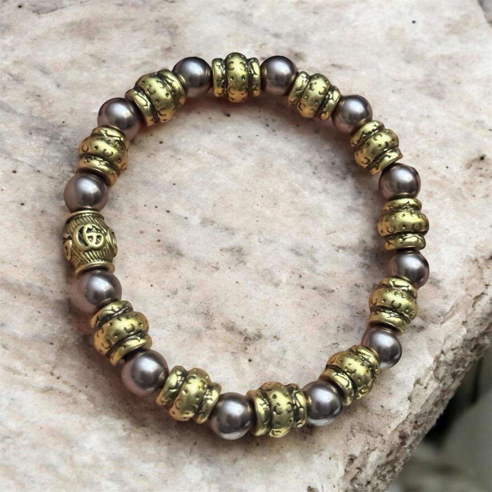 Elegant Gold and dark purple ish Beaded Bracelet